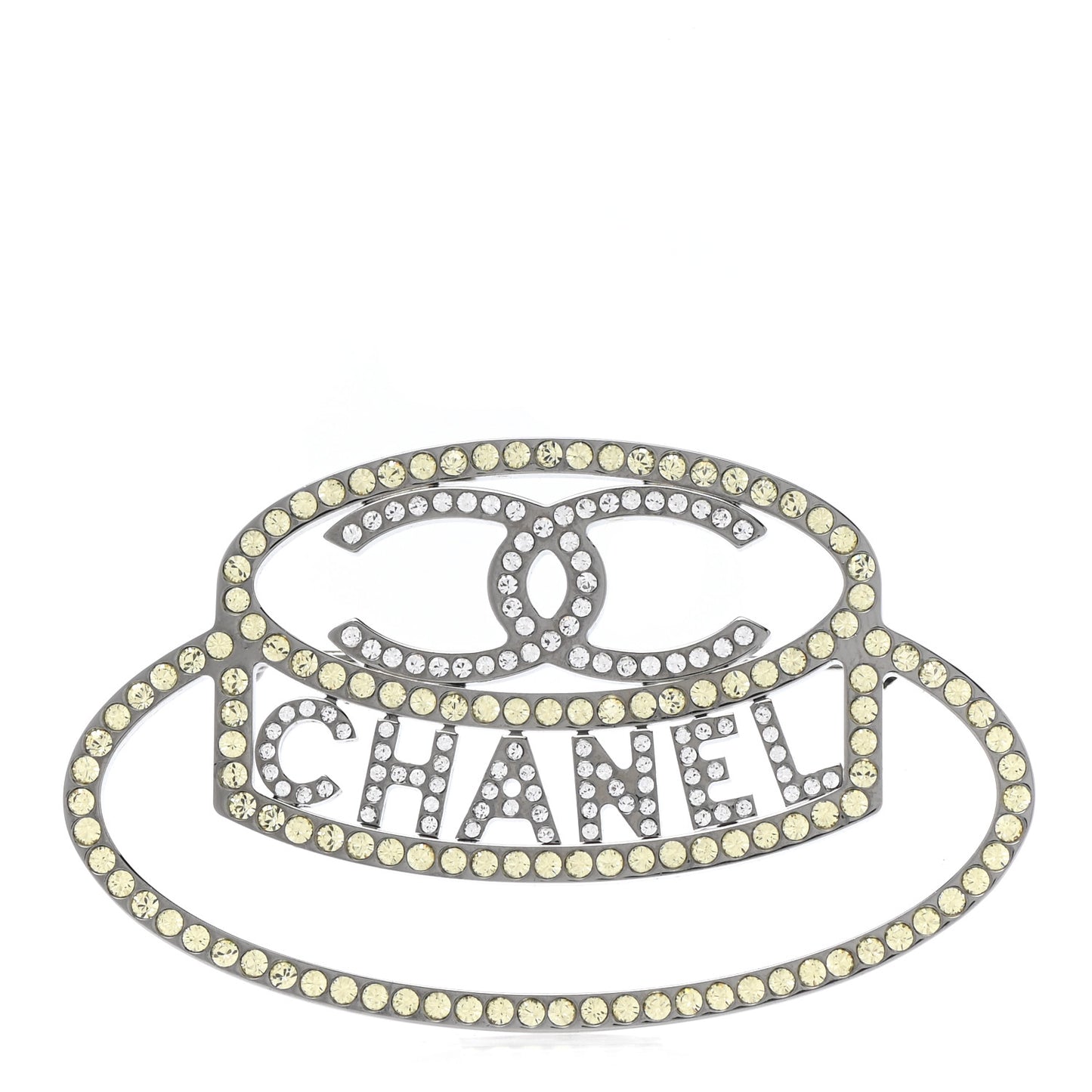 Ruthenium Strass Crystal Hat Brooch Pale Yellow