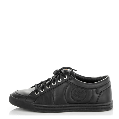 Chanel Calfskin Low Top CC Sneakers 39 Black 1 of 7