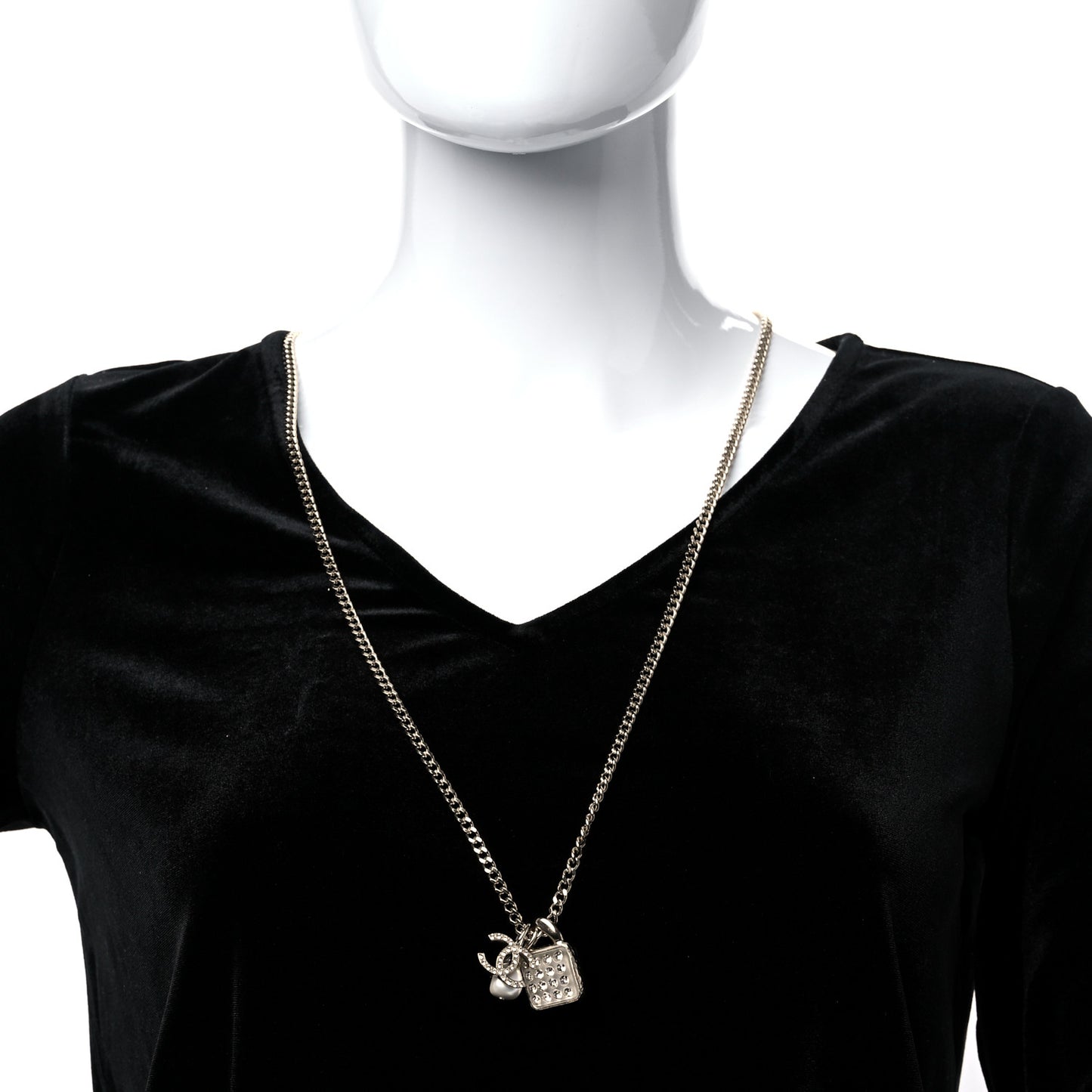 Crystal Pearl Resin CC Drop Multi Strand Chain Necklace Gold Pearly White
