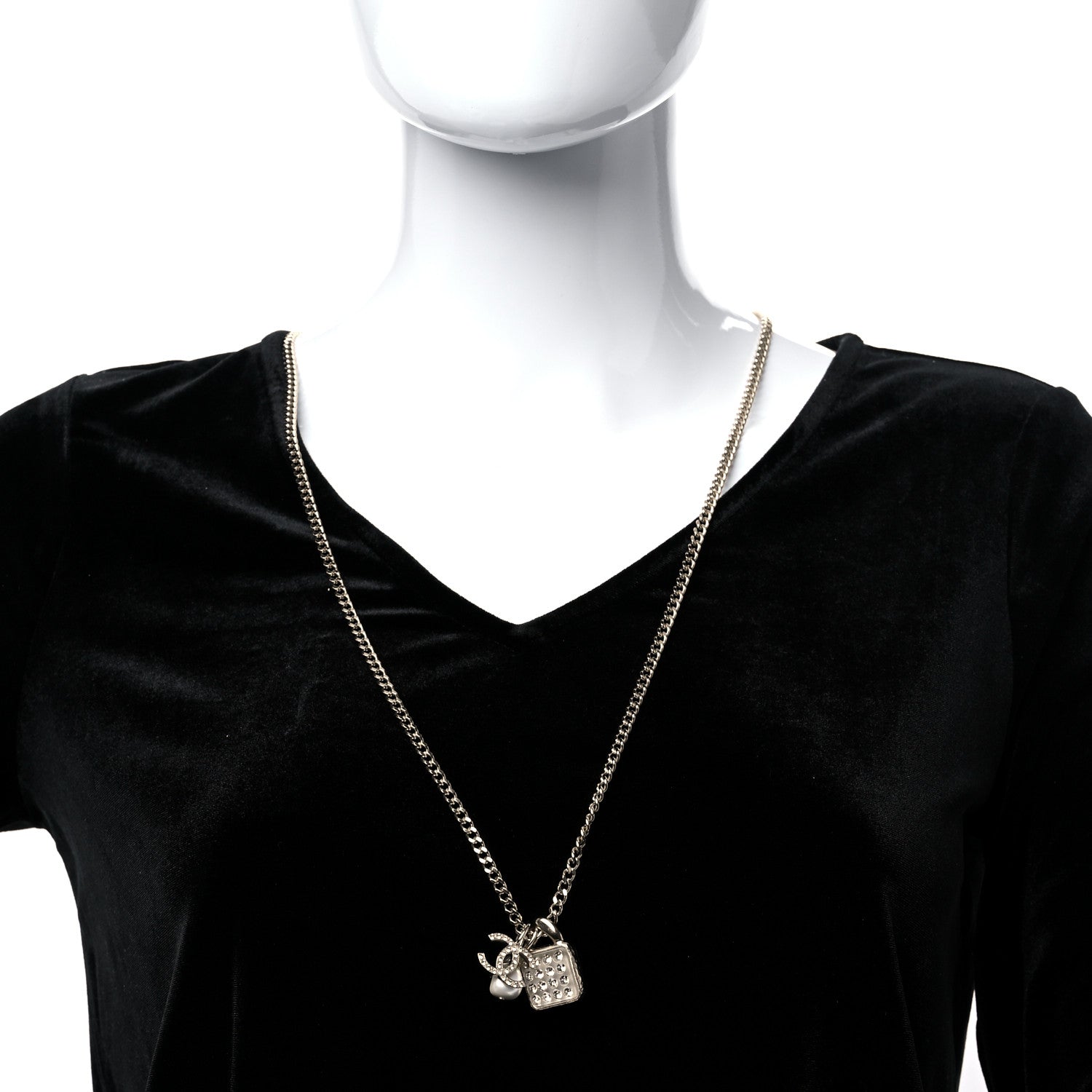 Chanel Crystal Pearl Resin CC Drop Multi Strand Chain Necklace Gold Pearly White 2 of 7