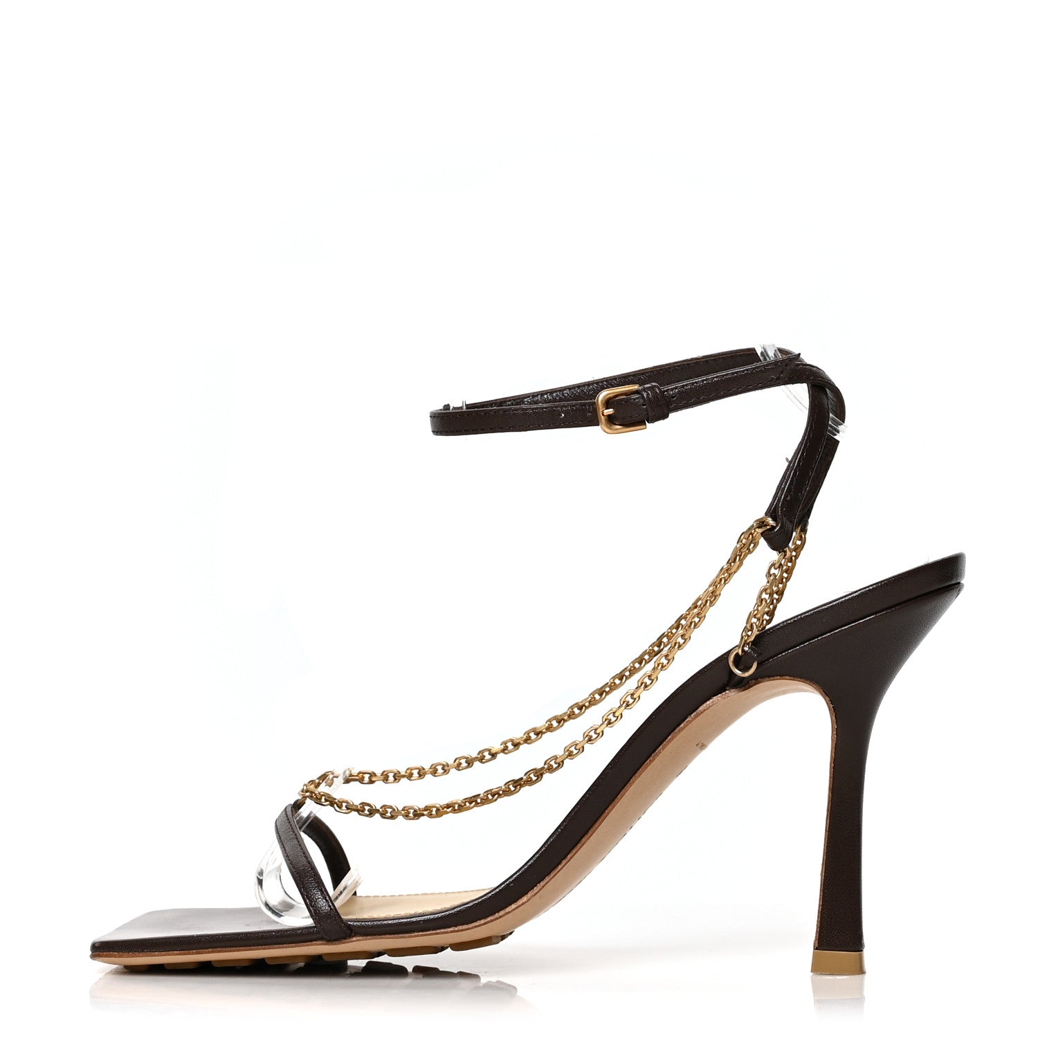 Bottega Veneta Lambskin Stretch Chain Strap 90mm Sandals 38 Ebony 1 of 8