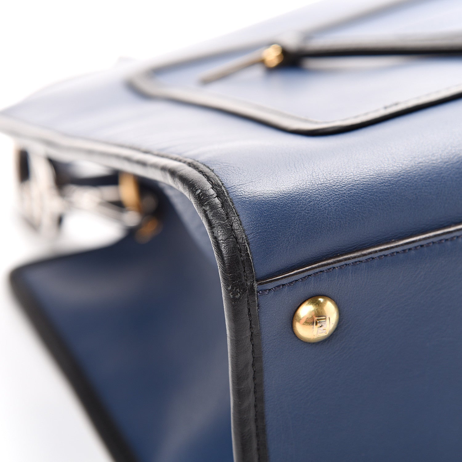 Fendi Vitello Century Opaco F is Fendi Bi-Color Regular Runaway Satchel Blu Scuro 8 of 13