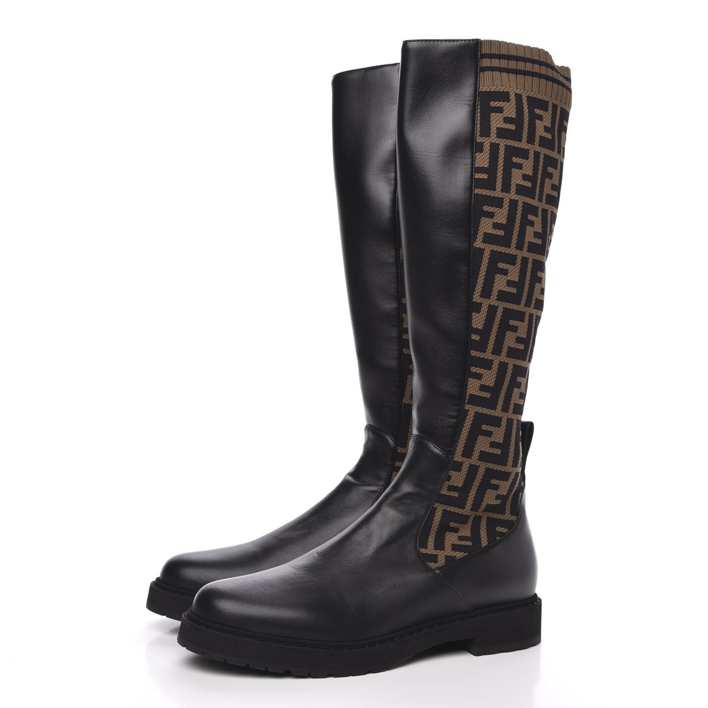 Nappa Microfiber Fabric FF Rockoko Tall Boots 38.5 Black Tobacco