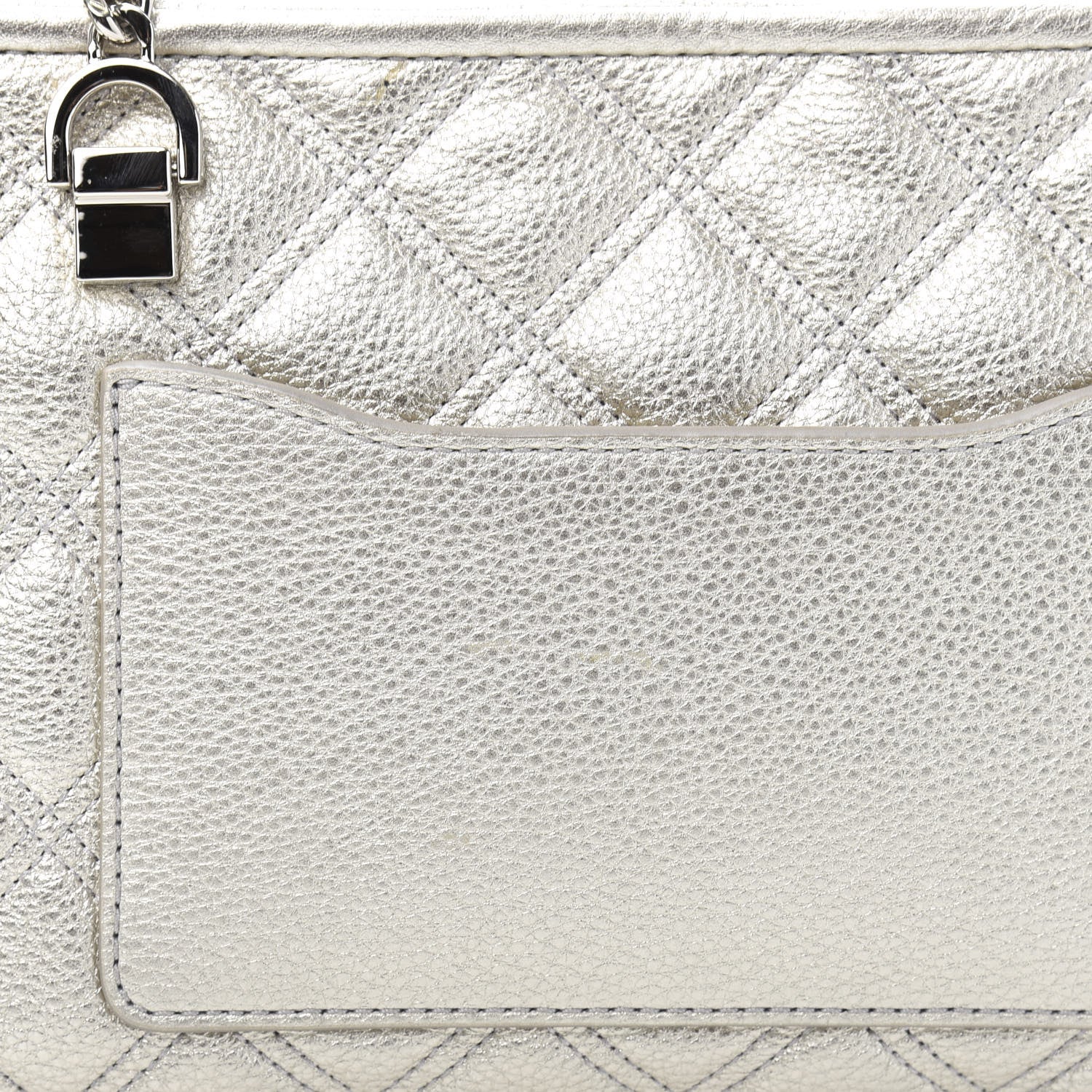 Marc Jacobs Metallic Grained Calfskin Quilted Double Stitched The Status Shoulder Bag Silver 12 of 15
