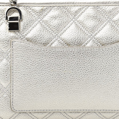 Marc Jacobs Metallic Grained Calfskin Quilted Double Stitched The Status Shoulder Bag Silver 12 of 15