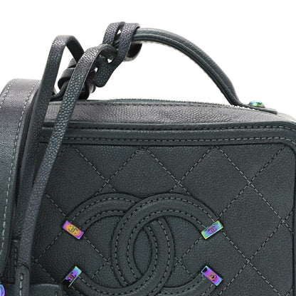 Chanel Iridescent Caviar Quilted Small CC Filigree Vanity Case Dark Turquoise 8 of 11
