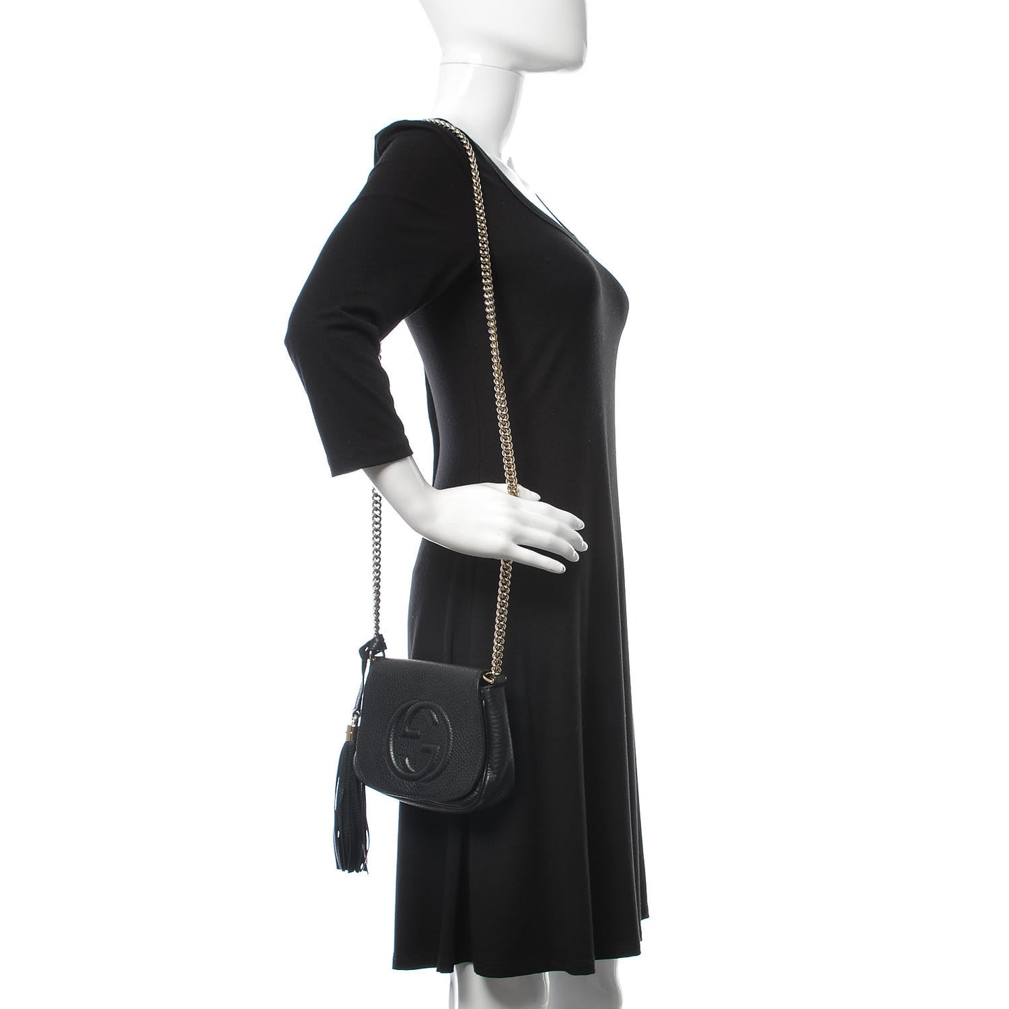 Pebbled Calfskin Small Soho Flap Crossbody Black
