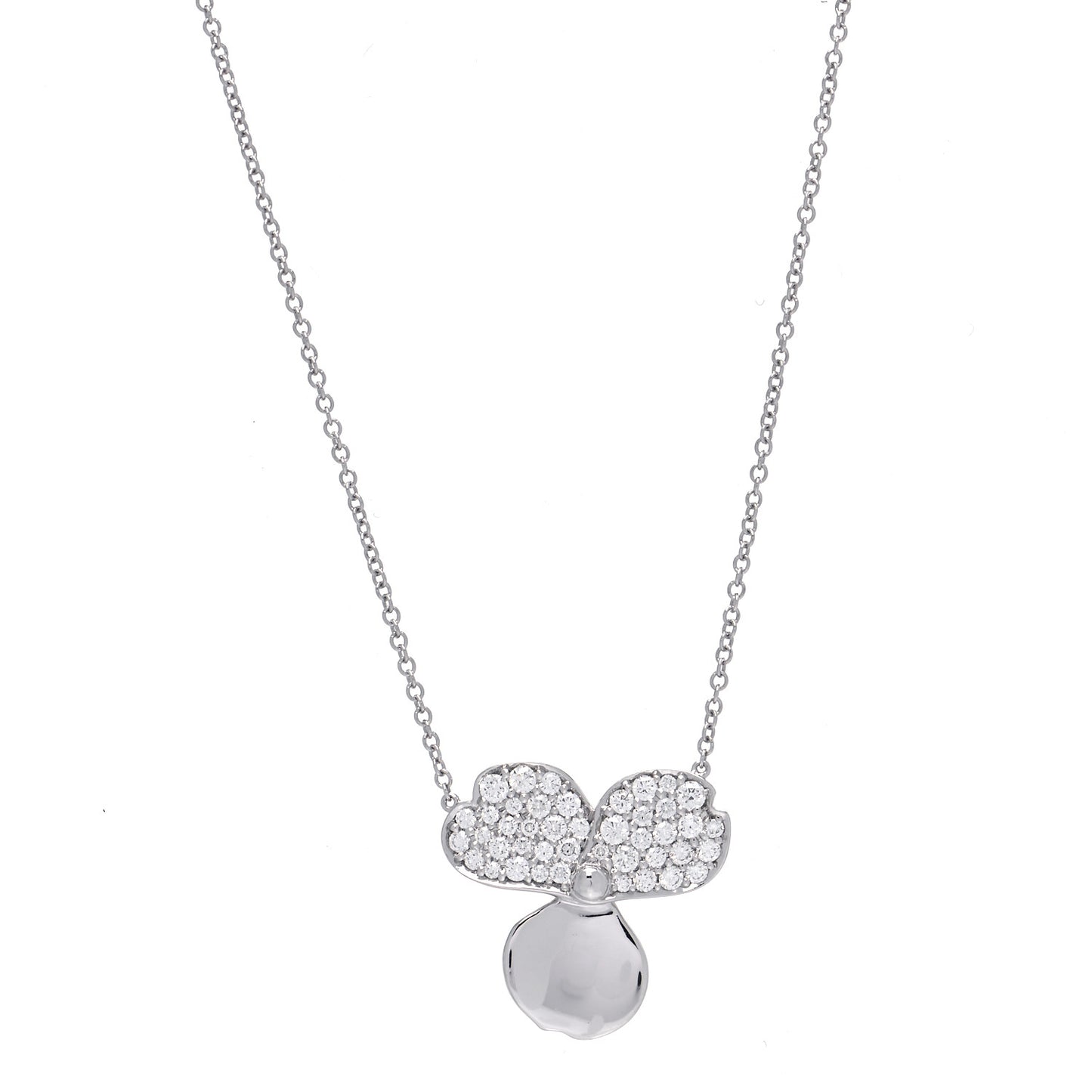 Platinum Diamond Paper Flowers Pendant Necklace