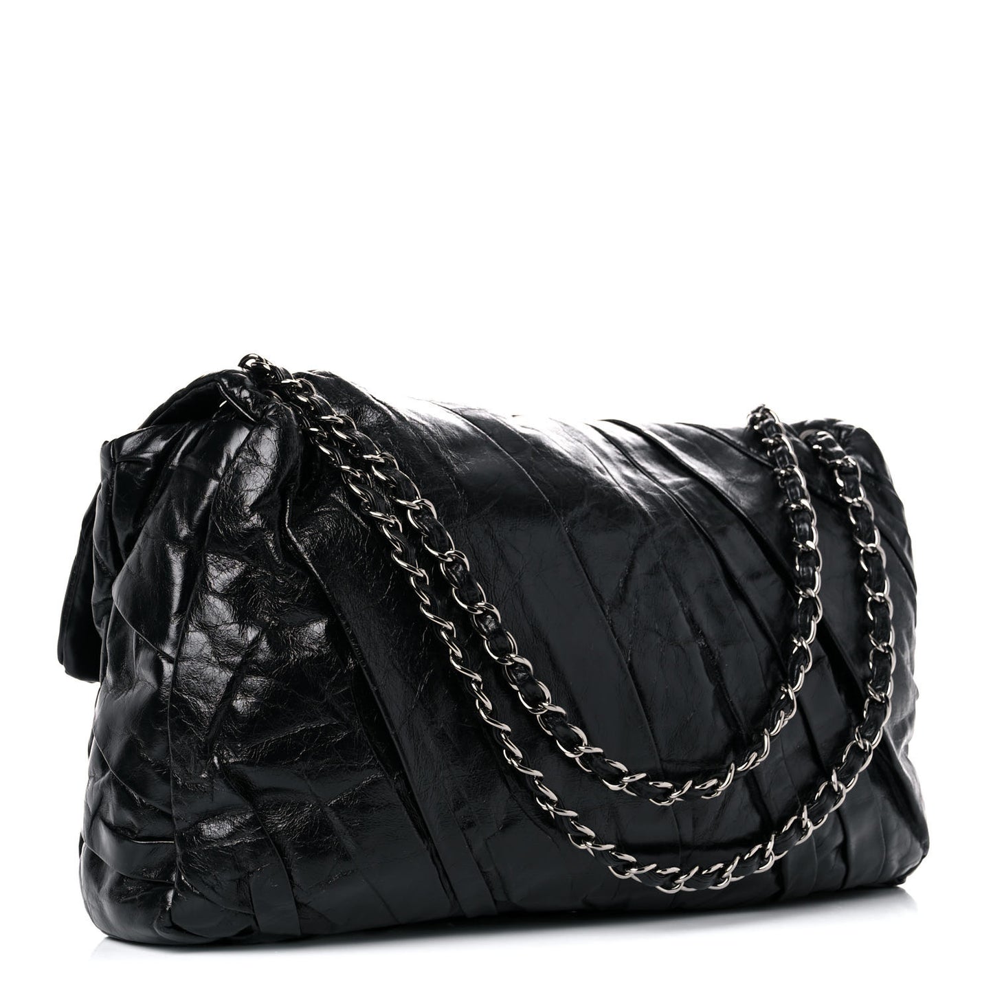Glazed Calfskin Twisted Maxi Flap Black