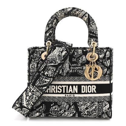 Christian Dior Canvas Embroidered Medium Plan de Paris Lady D-Lite Black White 1 of 13