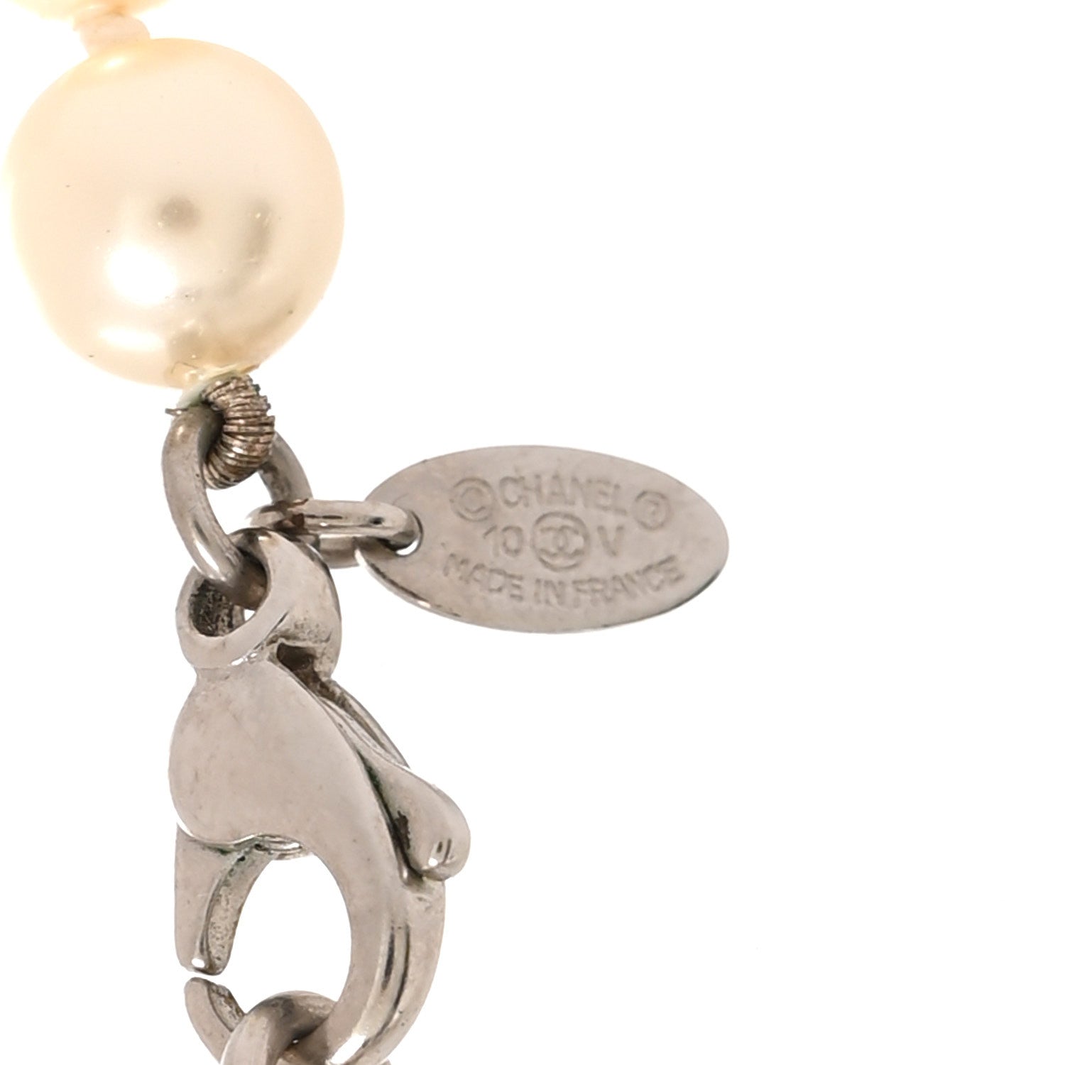 Chanel Graduated Pearl CC Long Necklace Silver 4 of 5