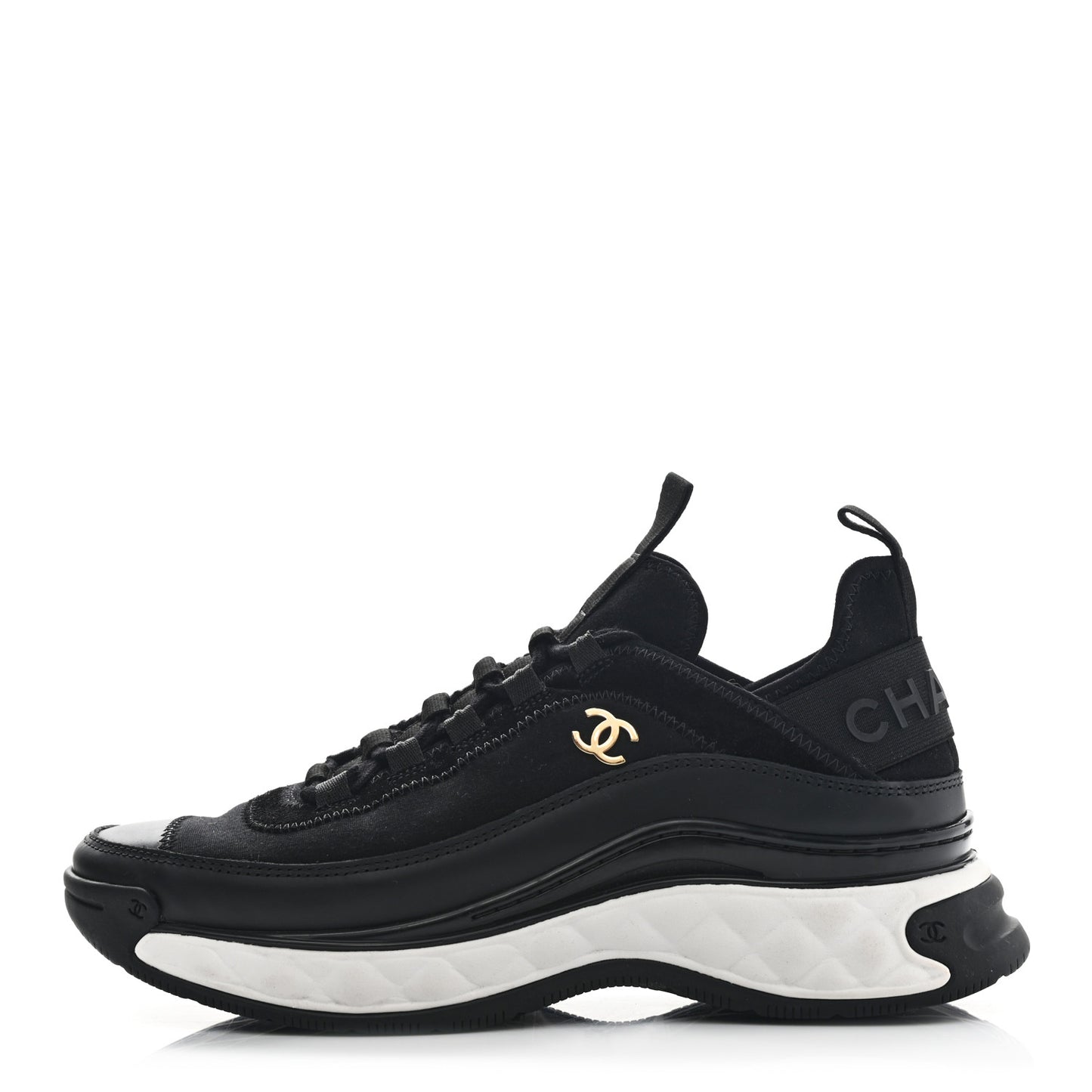 Velvet Calfskin Mixed Fibers CC Sneakers 38 Black
