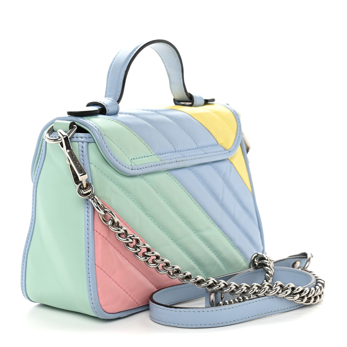 Gucci Calfskin Matelasse Diagonal Mini GG Marmont Top Handle Shoulder Bag Multicolor Pastel 3 of 10