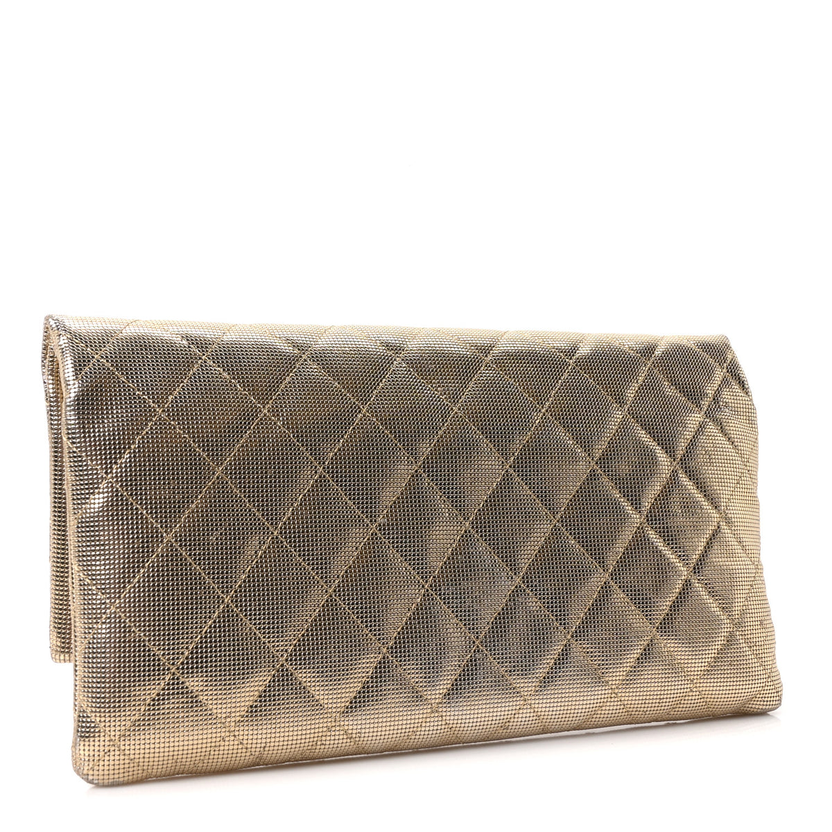 Metallic Calfskin Quilted Pixel Effect CC Beauty Clutch Dark Gold
