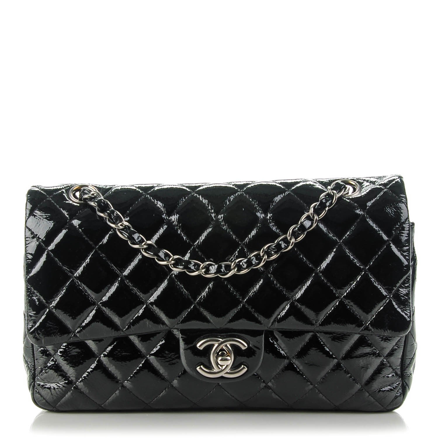 Chanel Distressed Patent Quilted Medium Double Flap Black 1 of 8