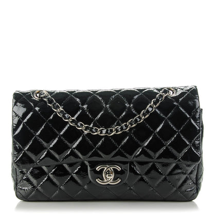 Chanel Distressed Patent Quilted Medium Double Flap Black 1 of 8