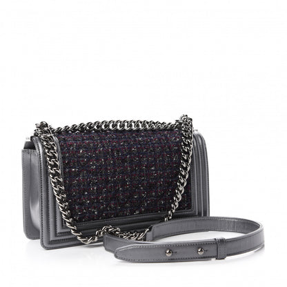 Chanel Tweed Metallic Lambskin Medium Boy Flap Silver 3 of 14