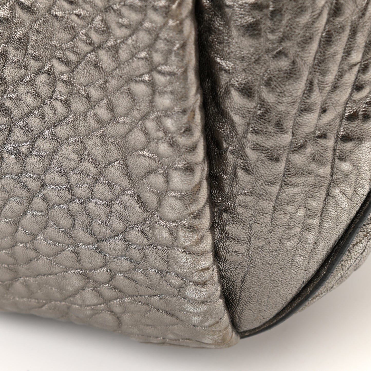 Metallic Pebbled Lambskin Rocco Carbon Silver Hardware