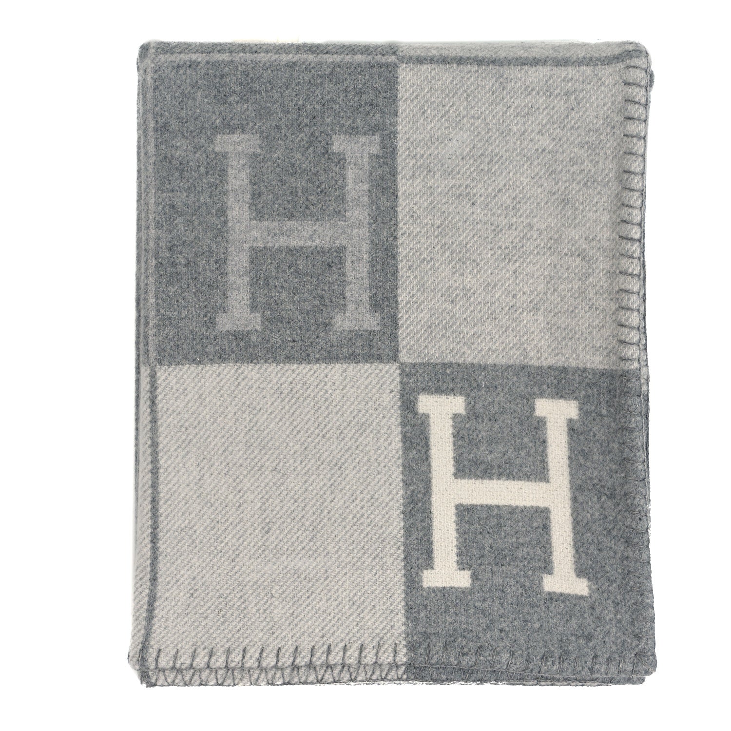 Hermes Wool Cashmere Avalon III Blanket Ecru Gris Clair 1 of 3