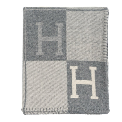 Hermes Wool Cashmere Avalon III Blanket Ecru Gris Clair 1 of 3