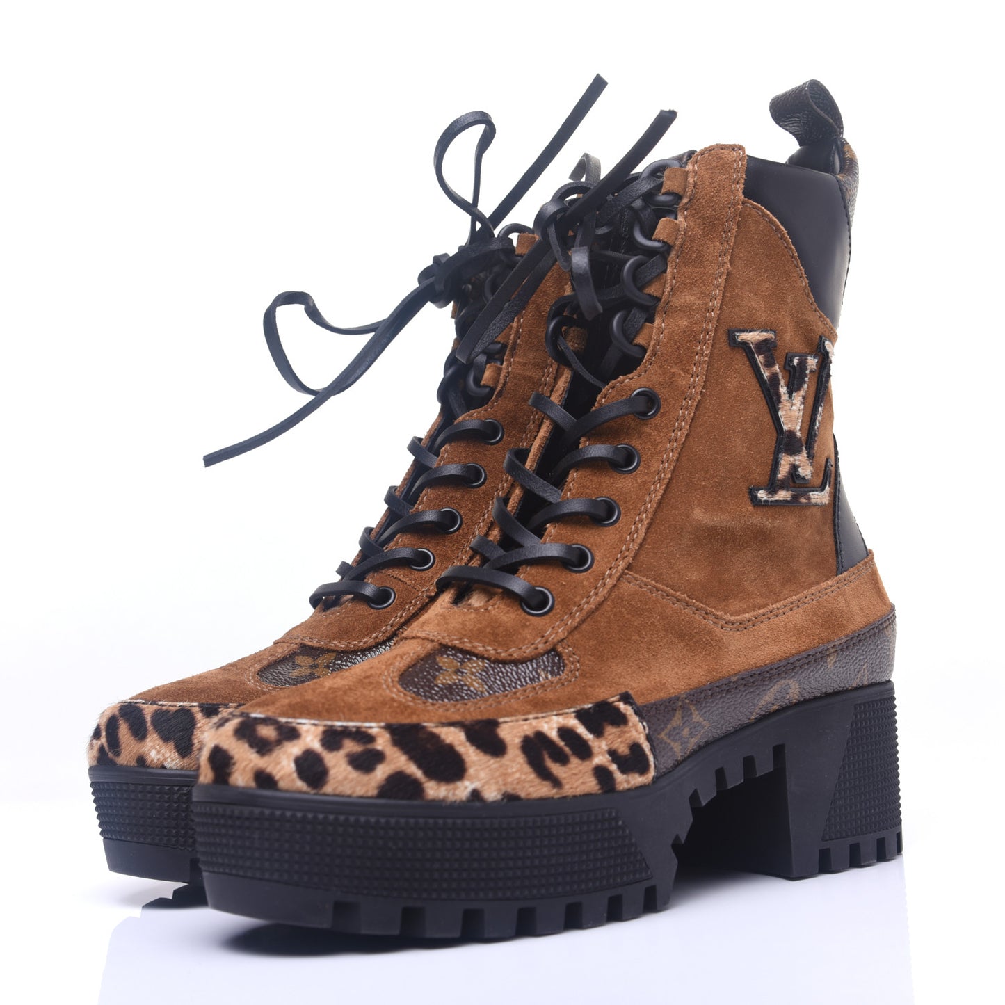 Suede Calfskin Monogram Laureate Platform Desert Boots 36 Cognac