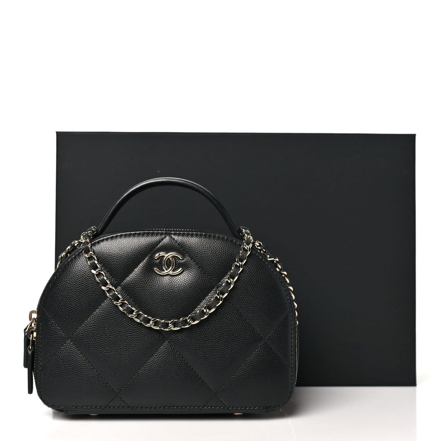 Chanel Grained Calfskin Quilted Top Handle Chain Clutch Black 11 of 11