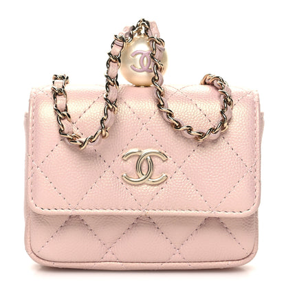 Chanel Iridescent Caviar Quilted Pearl On Top Coin Purse With Chain Light Pink 1 of 11