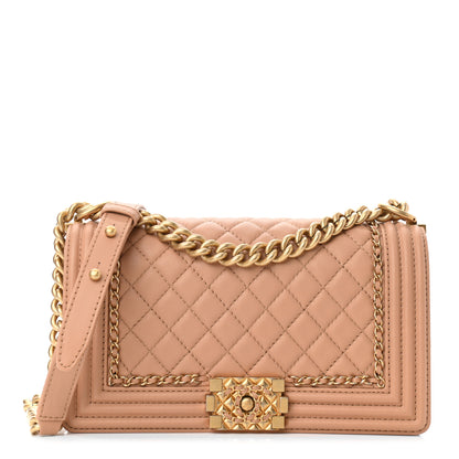 Chanel Calfskin Quilted Medium Chain Detail Boy Flap Light Brown 1 of 10