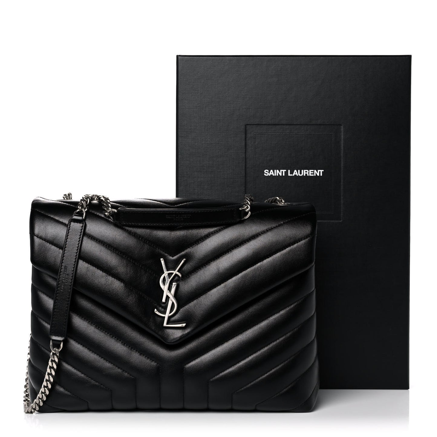 Calfskin Y Quilted Monogram Medium Loulou Chain Satchel Black