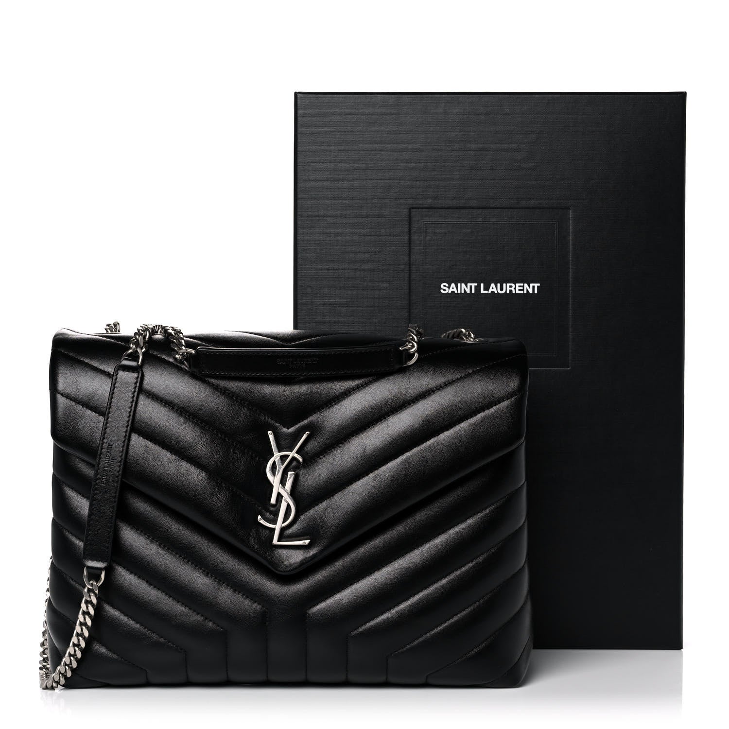 Saint Laurent Calfskin Y Quilted Monogram Medium Loulou Chain Satchel Black 16 of 16
