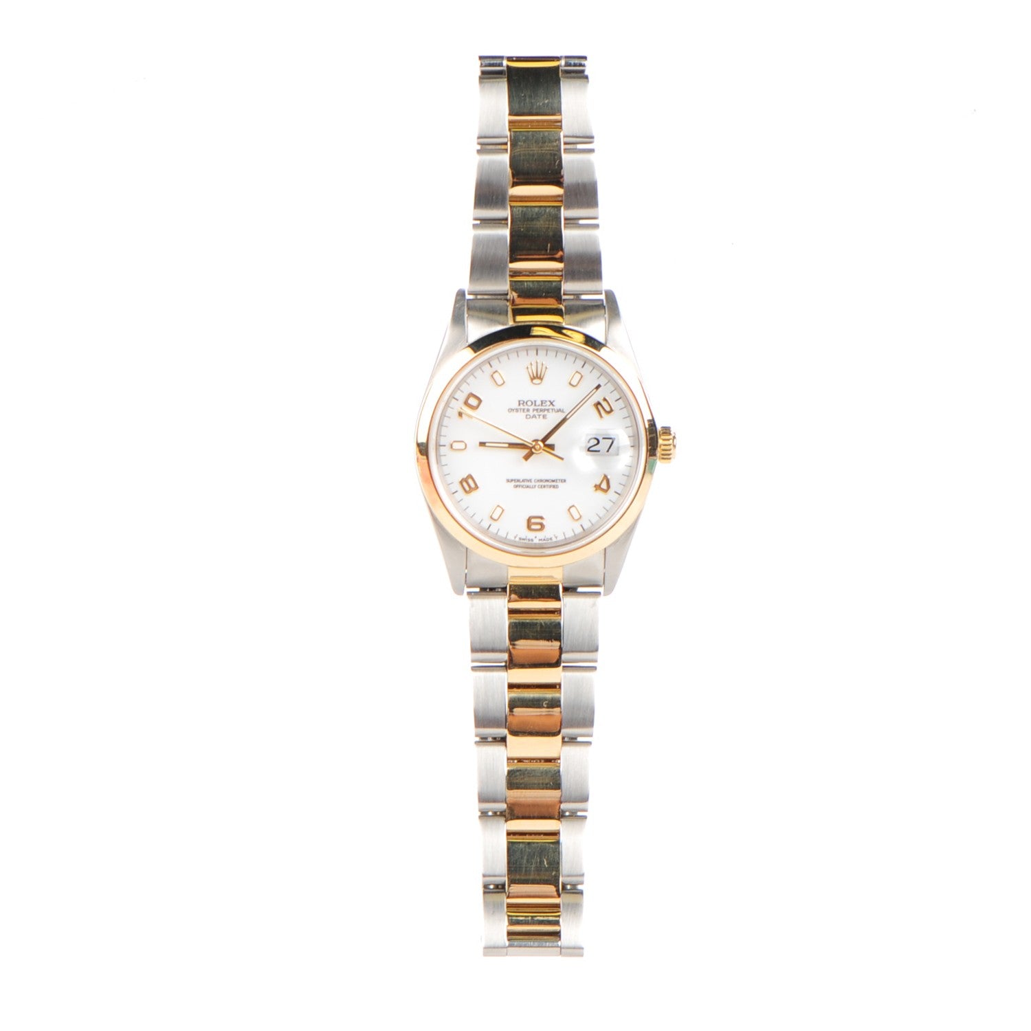 Rolex Stainless Steel 18K Yellow Gold 34mm Oyster Perpetual Date Watch White 15203 3 of 7