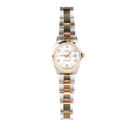 Rolex Stainless Steel 18K Yellow Gold 34mm Oyster Perpetual Date Watch White 15203 3 of 7