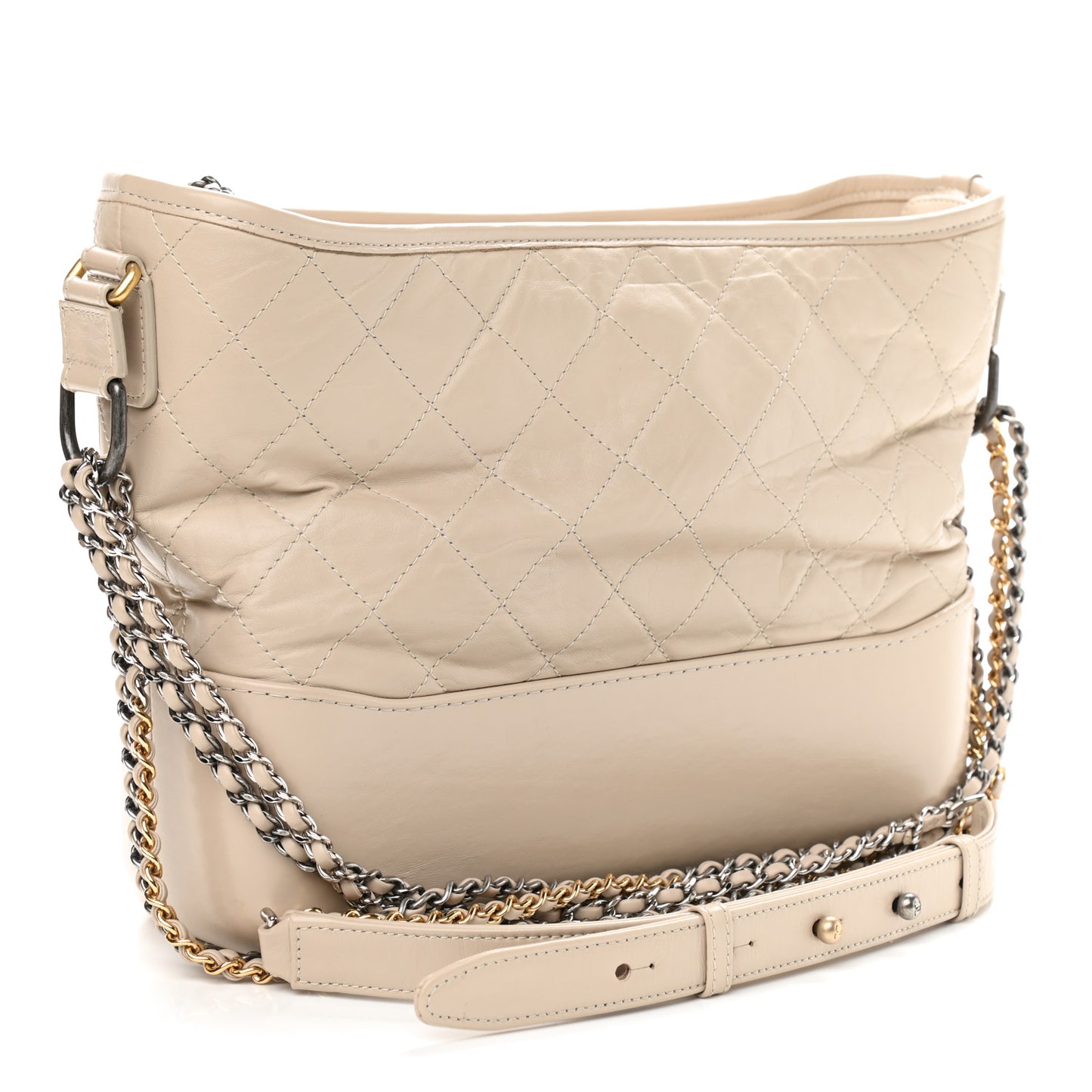 Aged Calfskin Quilted Medium Gabrielle Hobo Beige