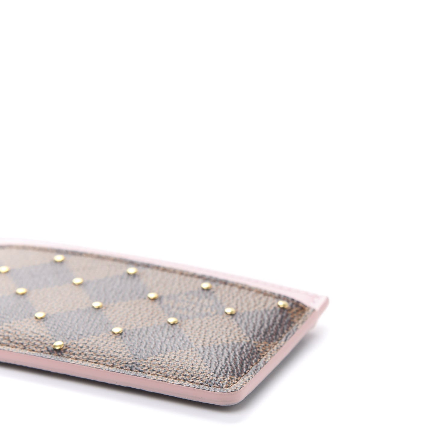 Damier Ebene Studded Card Holder Rose Ballerine