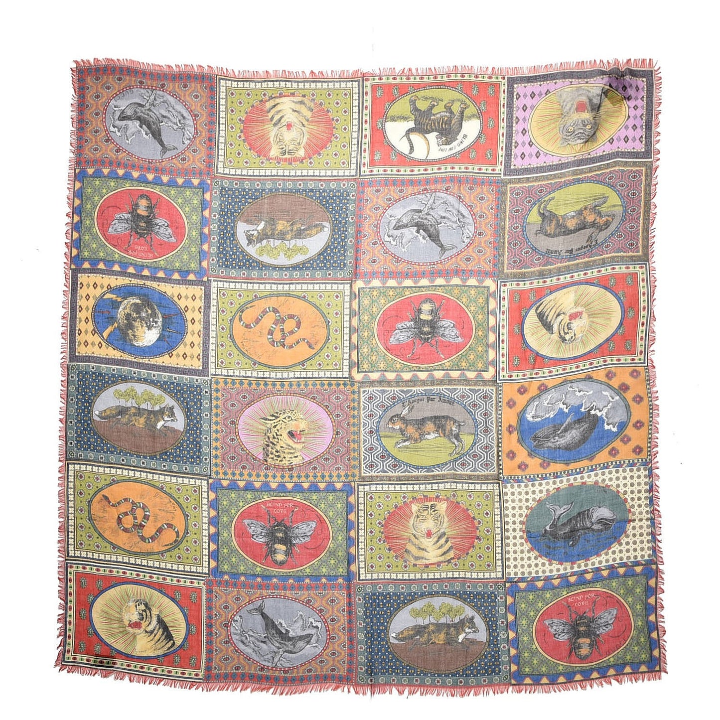 Cashmere Wool Silk Tiger Card Scarf Multicolor