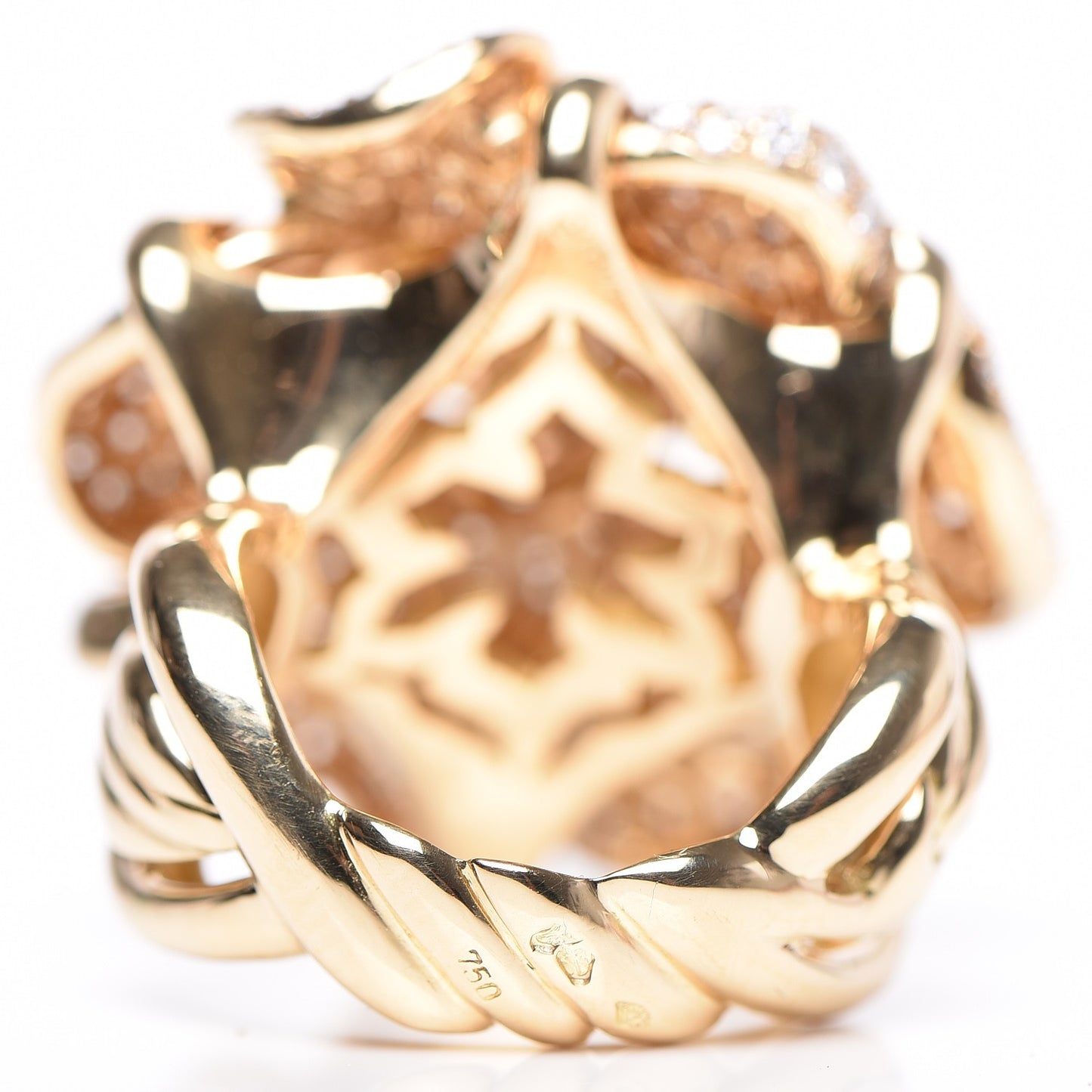 18K Yellow Gold Diamond Camellia Ring 5.25