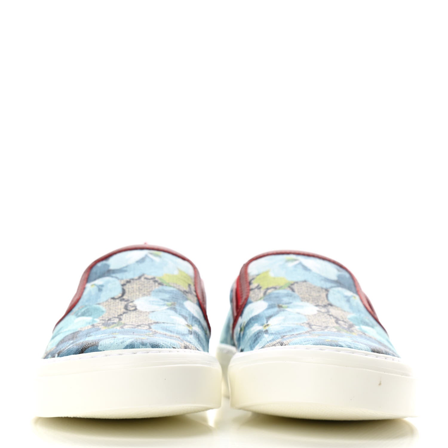 Gucci GG Supreme Monogram Blooms Womens Slip On Sneakers 37 Beige Blue Navy Red 2 of 8