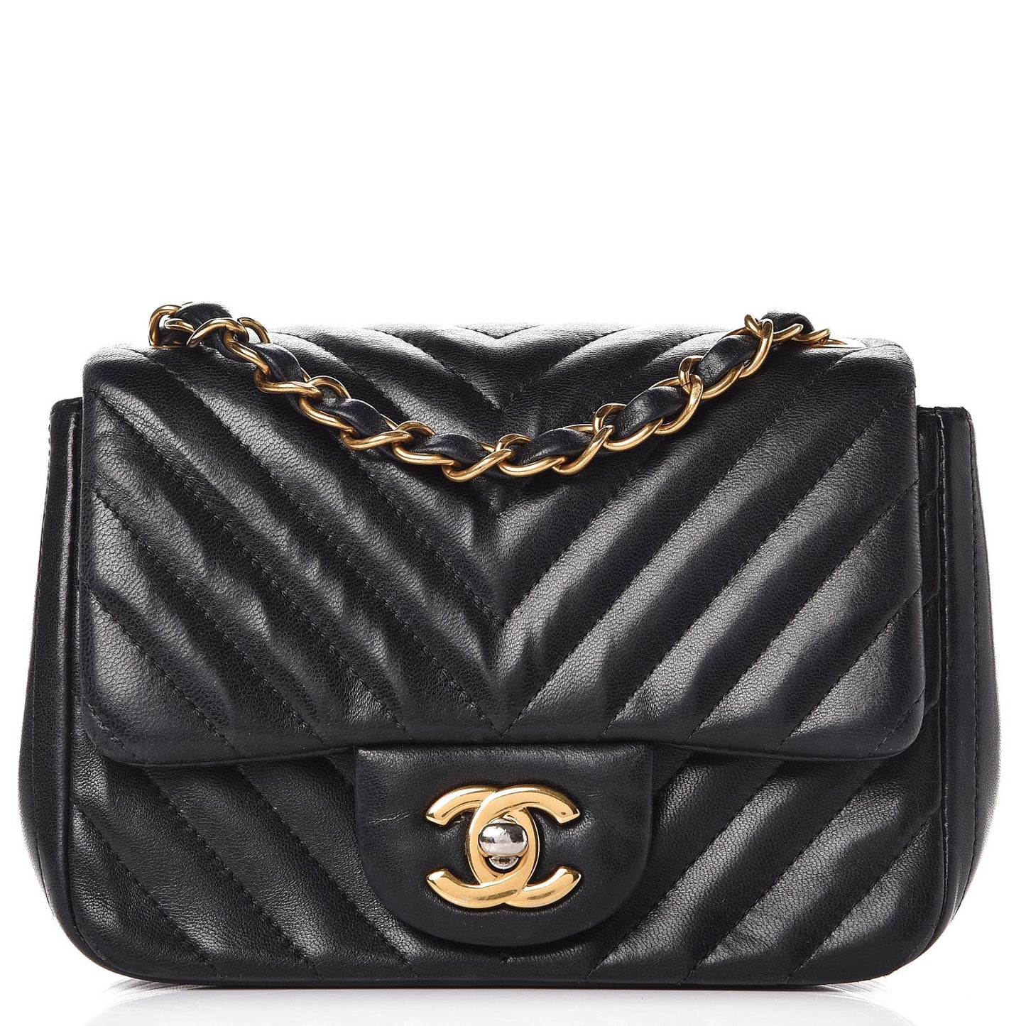 Lambskin Chevron Quilted Mini Square Flap Black