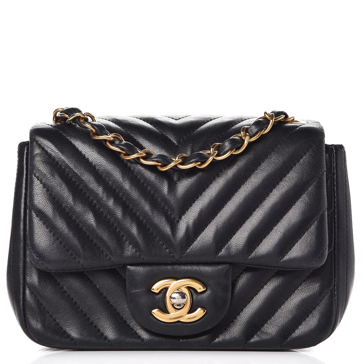 Chanel Lambskin Chevron Quilted Mini Square Flap Black 1 of 15