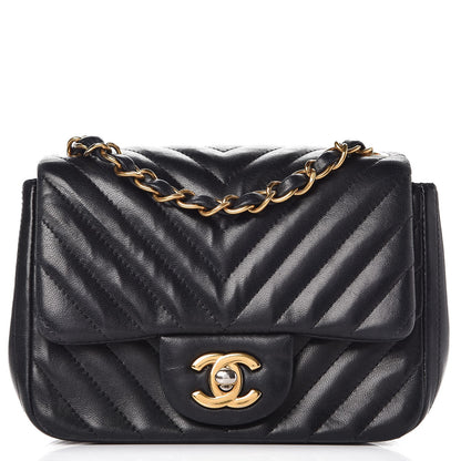 Chanel Lambskin Chevron Quilted Mini Square Flap Black 1 of 15