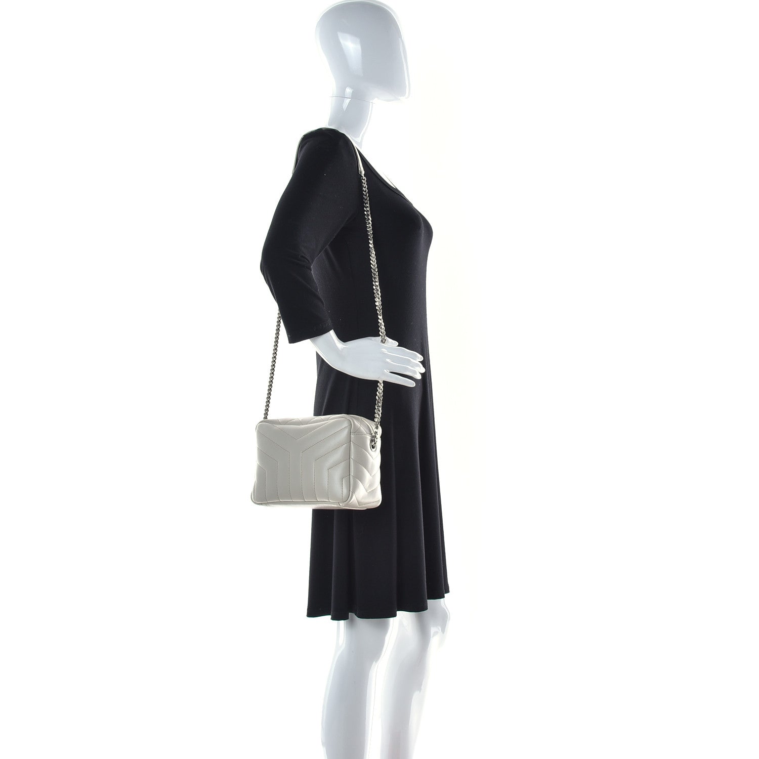 Saint Laurent Calfskin Y Quilted Monogram Small Loulou Bowling Bag Ivory 2 of 9
