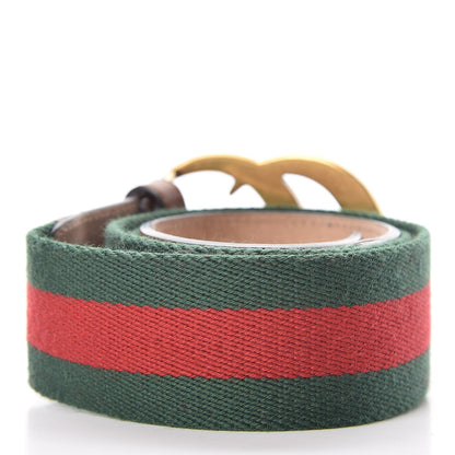 Gucci Nylon Calfskin Double G Web 40mm Belt 85 34 Green Red Cuir 3 of 7