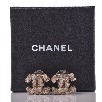 Chanel Crystal Pearl CC Earrings Gold 4 of 5