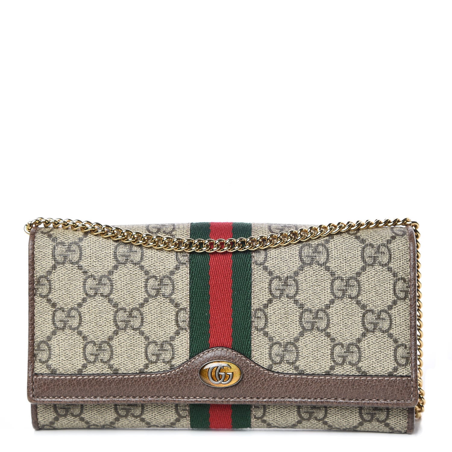 Gucci GG Supreme Monogram Web Ophidia Wallet On Chain Brown 1 of 10
