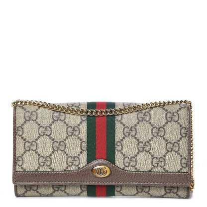 Gucci GG Supreme Monogram Web Ophidia Wallet On Chain Brown 1 of 10