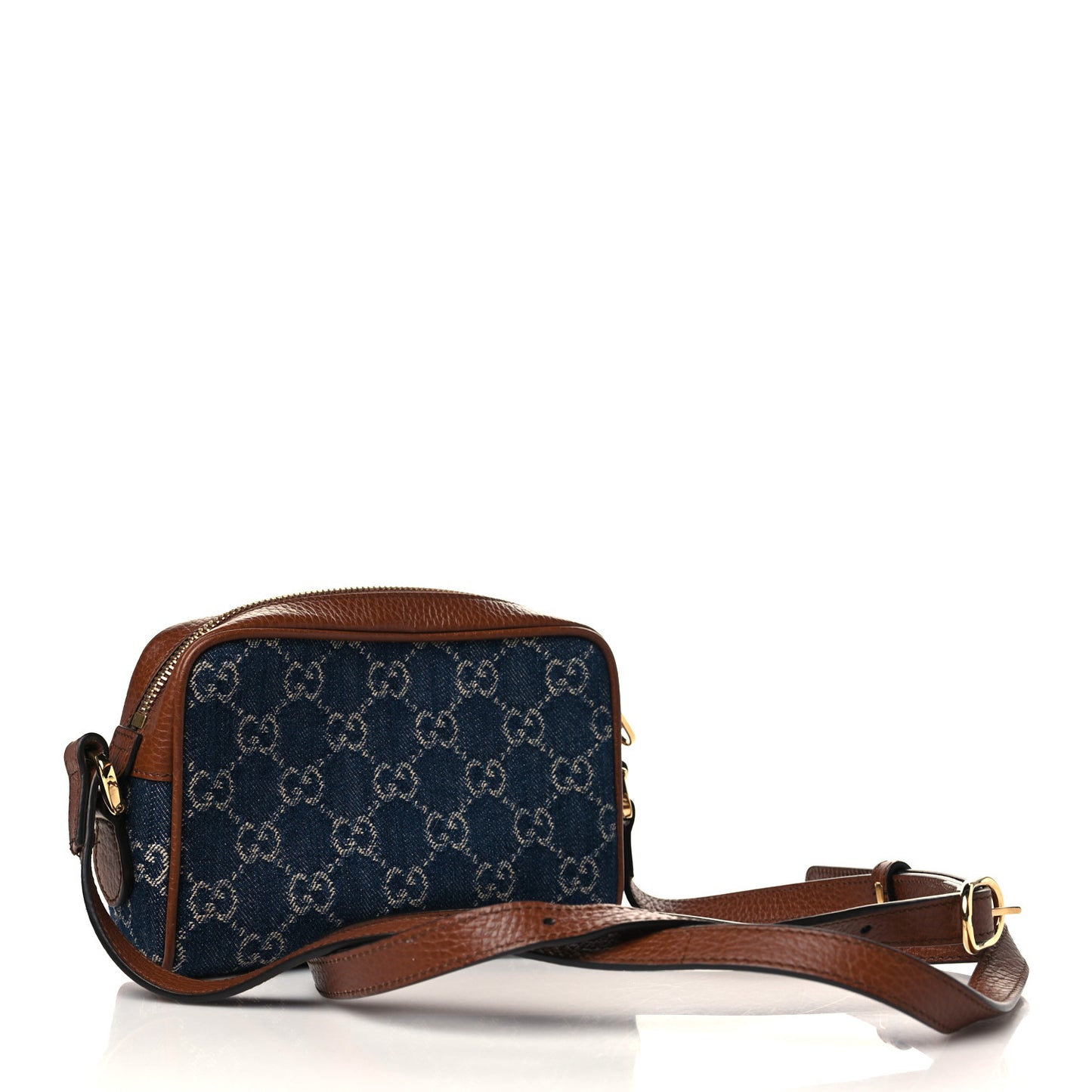 New Denim GG Monogram Dollar Calfskin Mini Ophidia Shoulder Bag Blue Tea Cuir Epilog