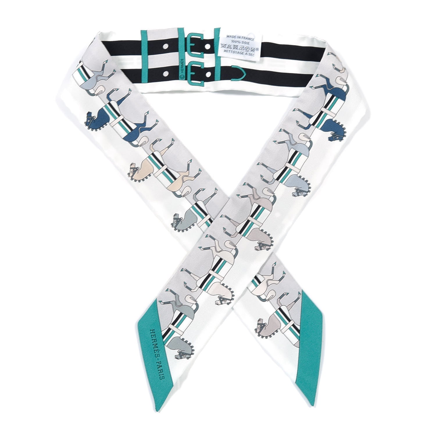 Hermes Silk Rocabar Twilly White Gris Perle Menthe 1 of 10