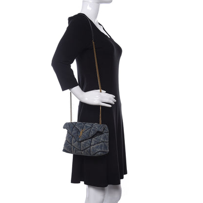 Saint Laurent Denim Quilted Toy Loulou Puffer Monogram Chain Satchel Blue Black 4 of 17