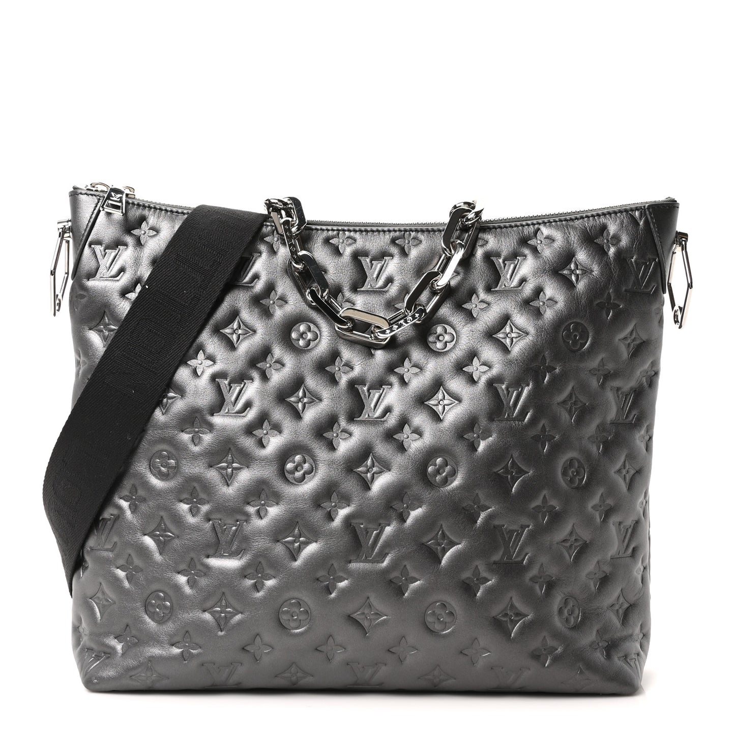 Calfskin Embossed Monogram Coussin Hobo MM Gunmetal Gray