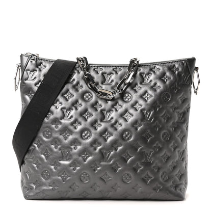 Louis Vuitton Calfskin Embossed Monogram Coussin Hobo MM Gunmetal Gray 1 of 10